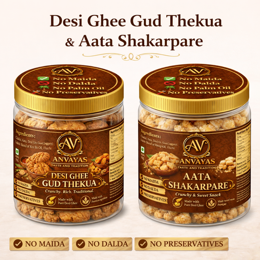 Anvayas Desi Ghee Gud Thekua and Aata Shakarpare combo – homemade Indian sweets online