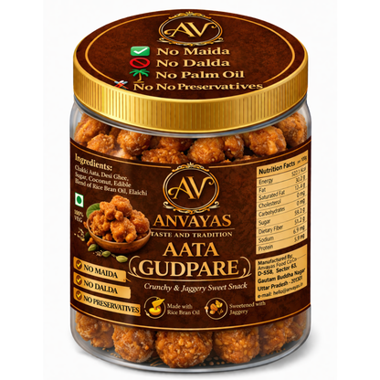 Anvayas Aata Gudpare – crispy homemade jaggery bites, no maida, no refined sugar, no preservatives