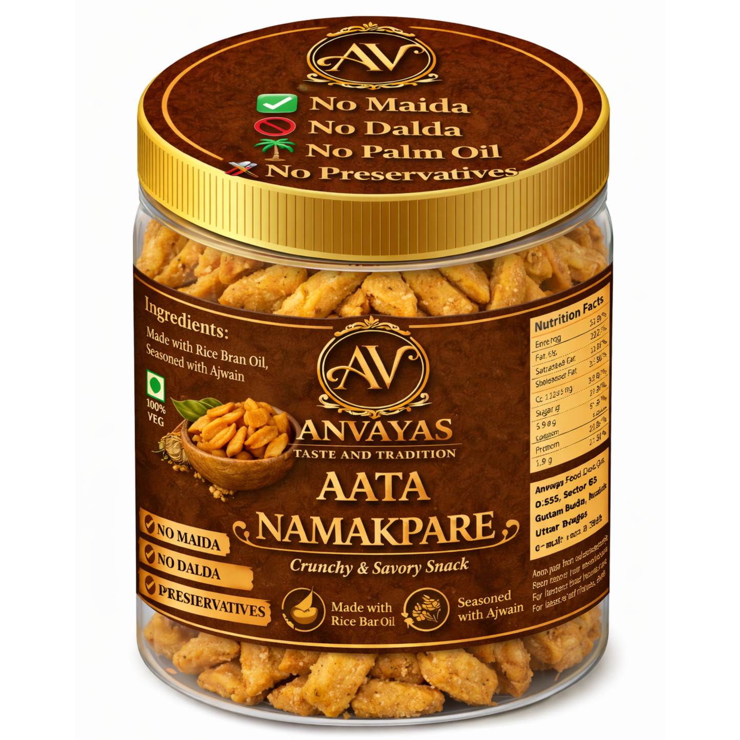 Anvayas Aata Namakpare jar – handmade crispy Indian savory snack, no maida, no preservatives