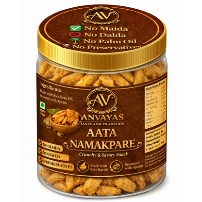 Anvayas Aata Namakpare jar – handmade crispy Indian savory snack, no maida, no preservatives