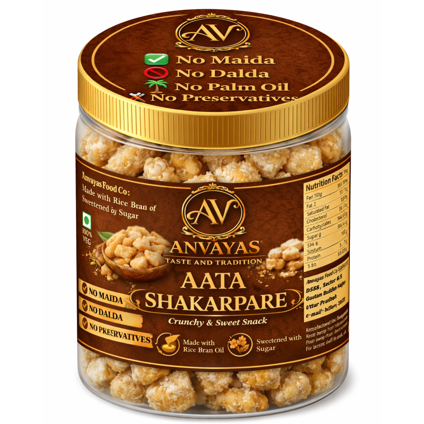 Anvayas Aata Shakarpare jar – homemade sweet crispy snack with pure desi ghee and rice bran oil