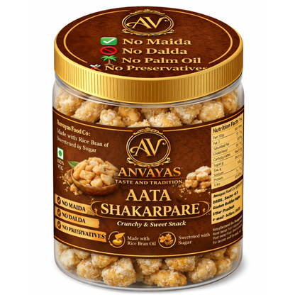 Anvayas Aata Shakarpare jar – homemade sweet crispy snack with pure desi ghee and rice bran oil