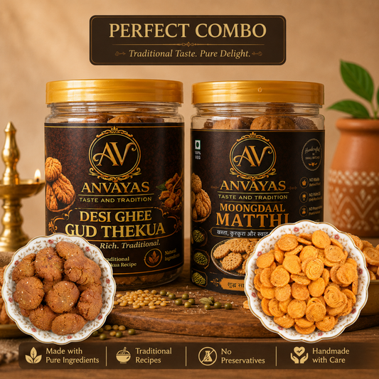 Desi Ghee Gud Thekua & Moongdaal Matthi (Achari Flavour) Combo (400g + 400g)